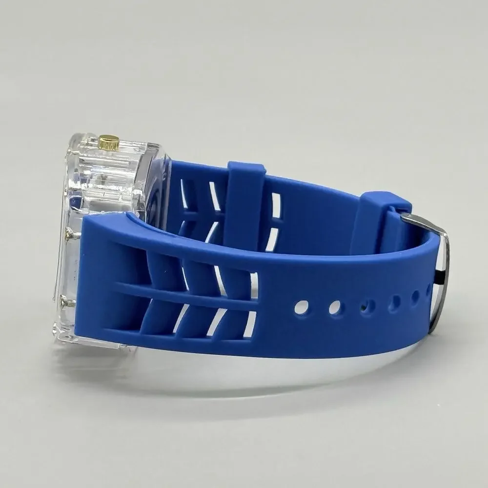 Ouki Mens Blue Tonneau Quartz Fashion Watch Skeleton Dial Mille Style Barrel